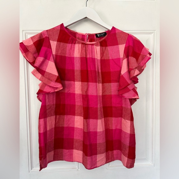 kate spade Tops - kate spade Pink & Red Gingham Ruffle Sleeve Top